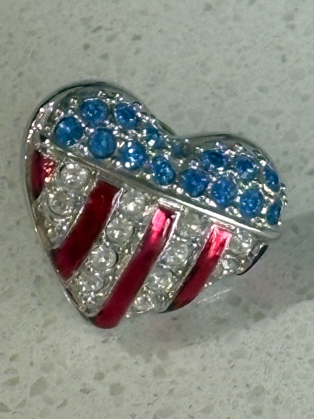 Swarovski Patriotic Heart Crystal Pin in Red, Blue & Clear
